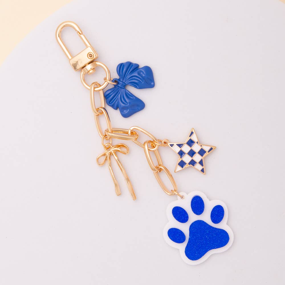 Bag Charm with Glitter Paw Print | Blue