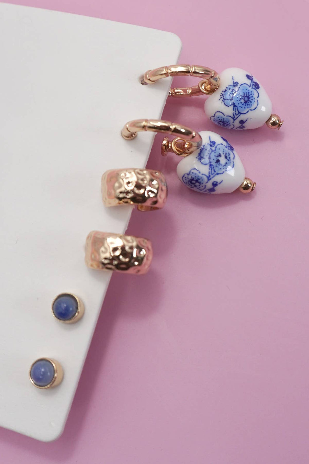 Blue Ceramic Trio Earrings