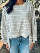 Cotton Blend Striped Top | Grey