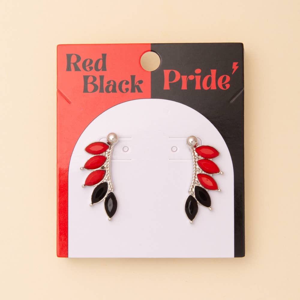 Embellished Feather Earrings | Red Black