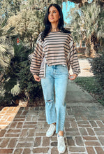 Cotton Blend Striped Top | Mocha