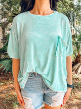 Crush Washed Ribbed Top | Turquoise