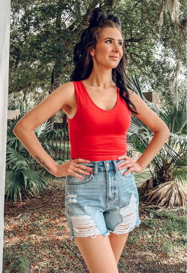 Cotton Cropped Cami | Red