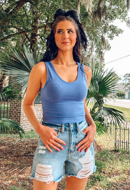 Cotton Cropped Cami | Blue