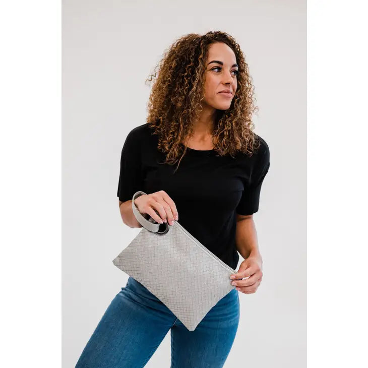 picture 3 grey Alexa Woven Clutch Handbag