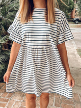 Beach Striped Ruffle Dress | White/Navy