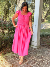 Shirred Midi Dress | Pink