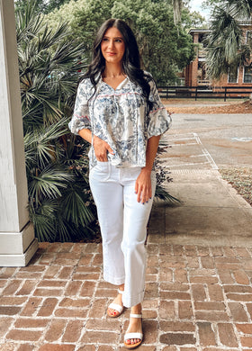 Toi De Floral Top | White/Blue