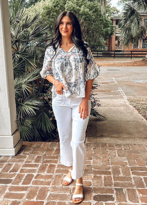 Toi De Floral Top | White/Blue