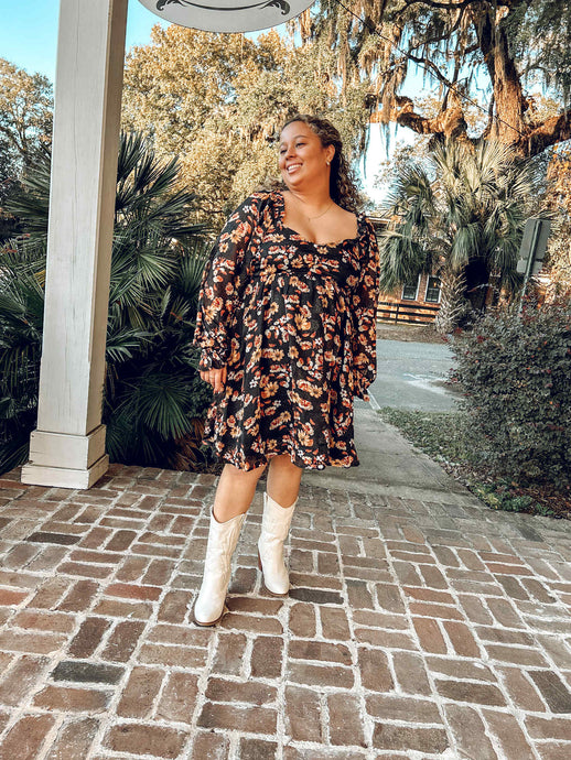 Halle Floral Babydoll Dress | Black