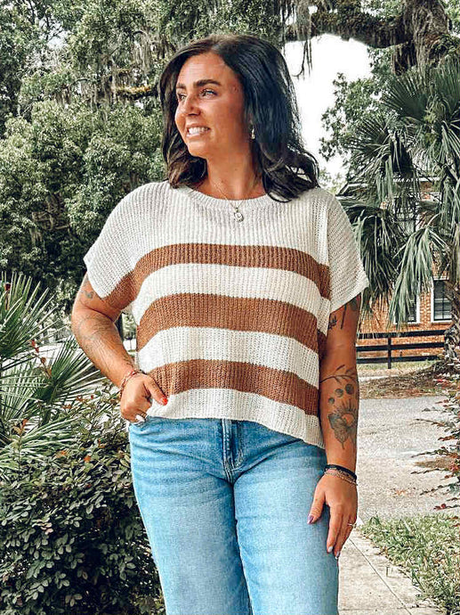 Striped Dolman Boxy Top | Mocha