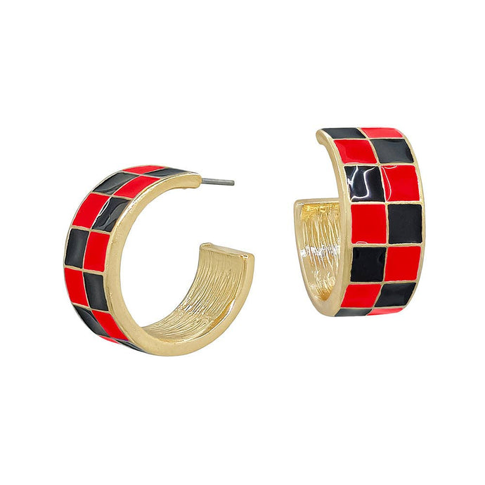 Red Black Checkered Huggie Earring