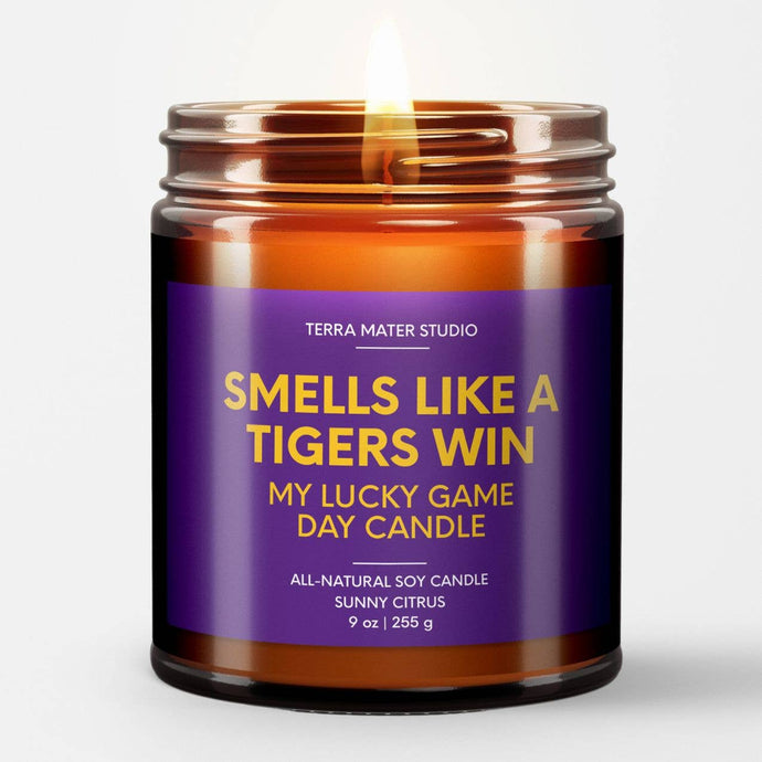Smells Like A Tigers Win Game Day Candle | Teakwood + Mahogany