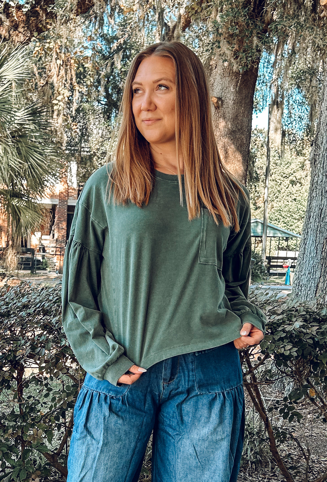 Puff Mineral Washed Boxy Top | Green