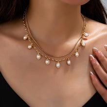 Layered Gold Chain Pearl Charm Necklace | Gold