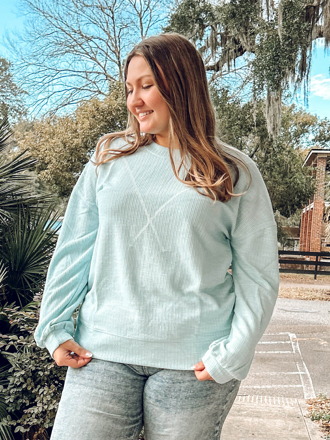 Reverse Stitch Ribbed Top | Blue