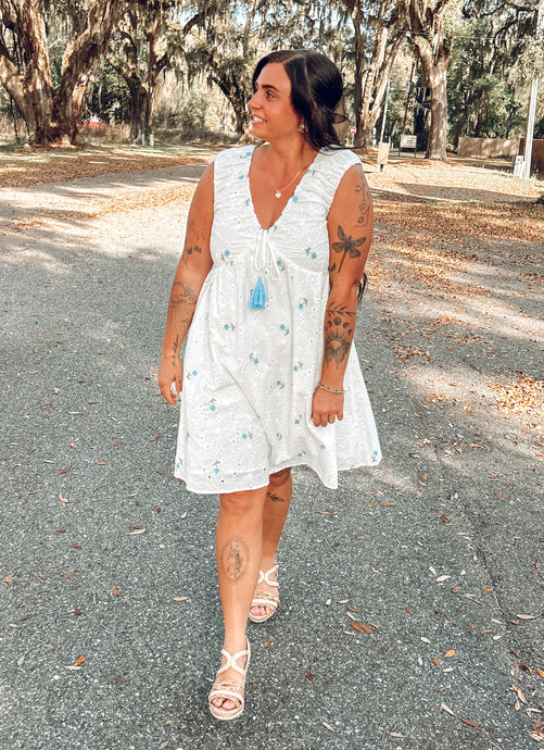 Seersucker Eyelet Mini Dress | White
