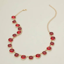 Round Square Stone Bezel Cluster Link Necklace | Pink