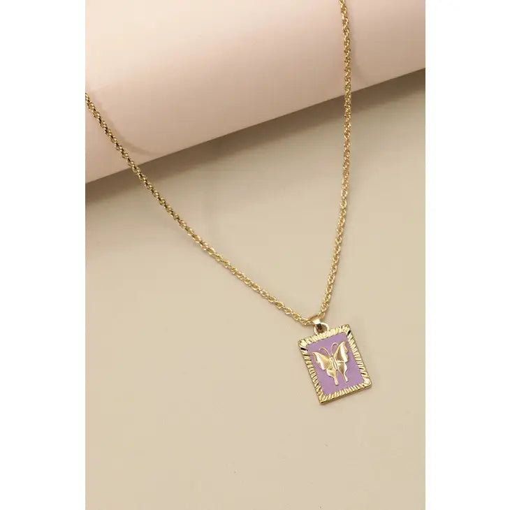 Rectangle Butterfly Pendant Necklace