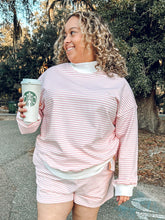 Girly Striped Mock Sweatshirt Set | Pink