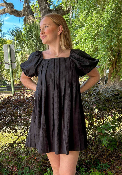 Joy Textured Babydoll Dress | Black