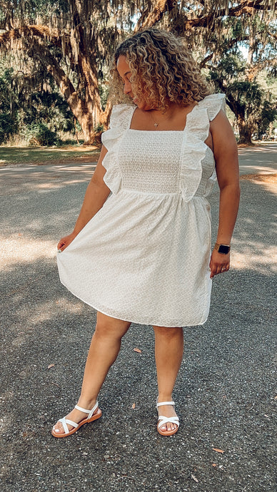 Eyelet Smocked Cotton Dress | White