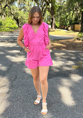 Ruffle Cutout Back Romper | Pink