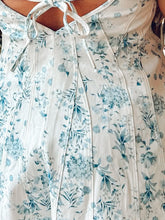 Cotton Floral Denim Romper | Blue/White