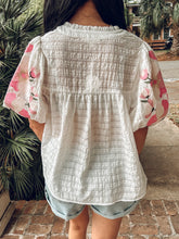 Textured Embriodery Puff Top | Cream