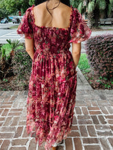 Floral Polka Dot Tulle Midi Dress | Burgundy