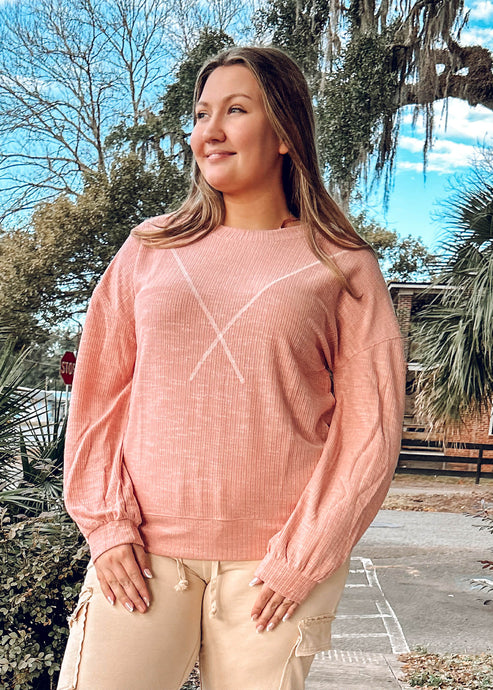 Reverse Stitch Ribbed Top | Pink