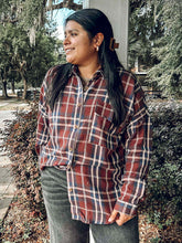 Plaid Button Curvy Down | Burgundy