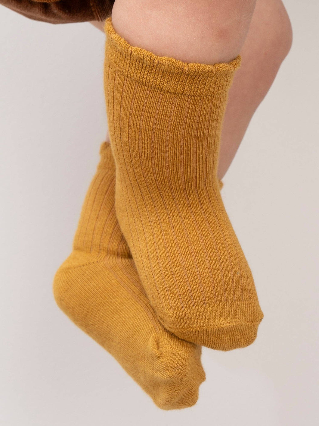 Scallop Hem Crew Socks | Mustard