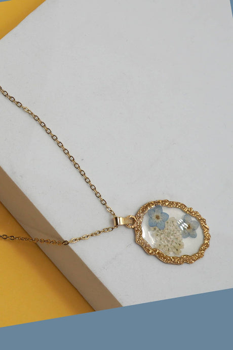 Oval Pressed Flower Necklace*