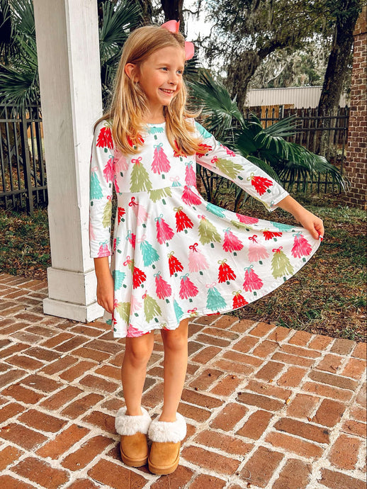 Jolly Bright Tree Dress | White