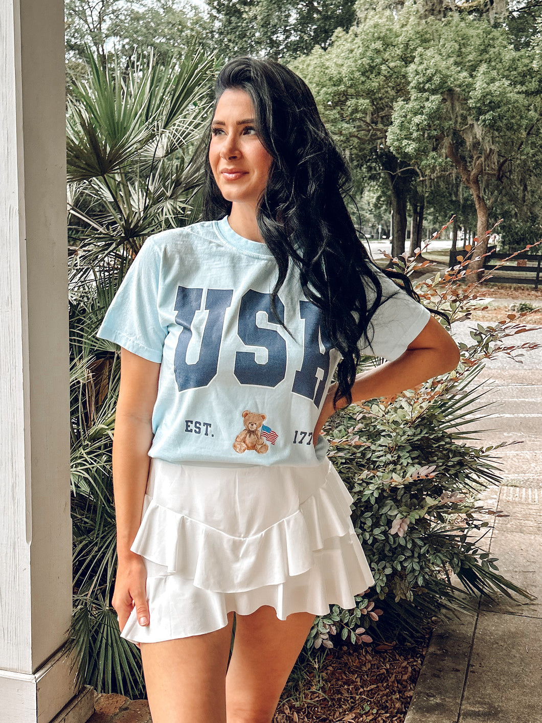 USA Teddy Bear Tee | Light Blue