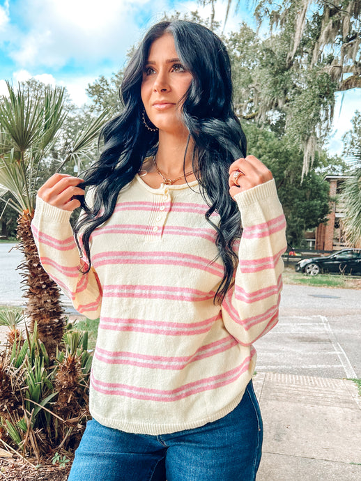 Sunshine Cozy Stripe Button Knit Sweater | Butter