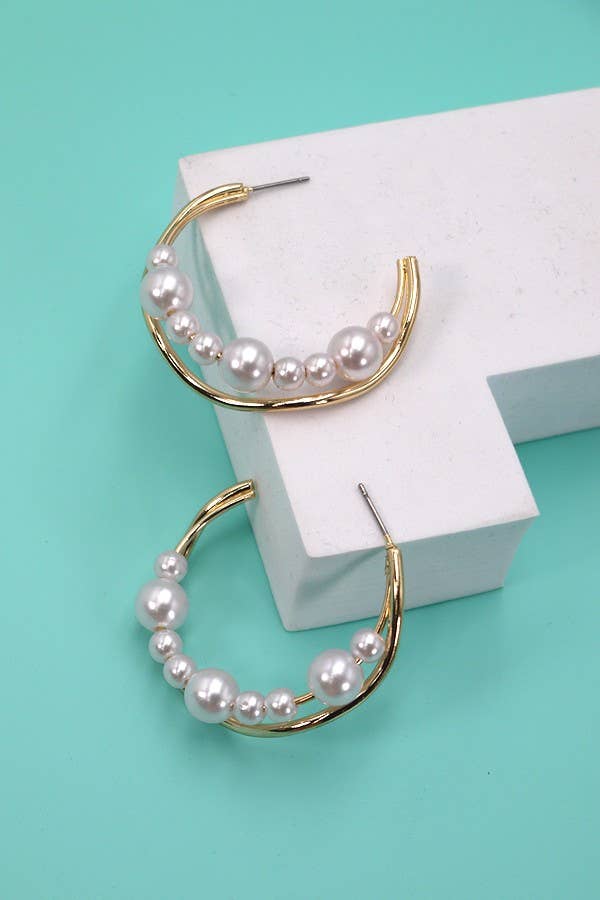 Wavy Pearl Hoops | Gold