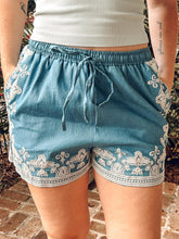 Washed Embroidery Shorts | Chambray