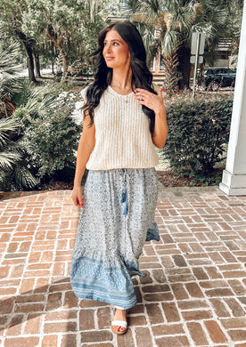Boho Floral Maxi Skirt | Blue