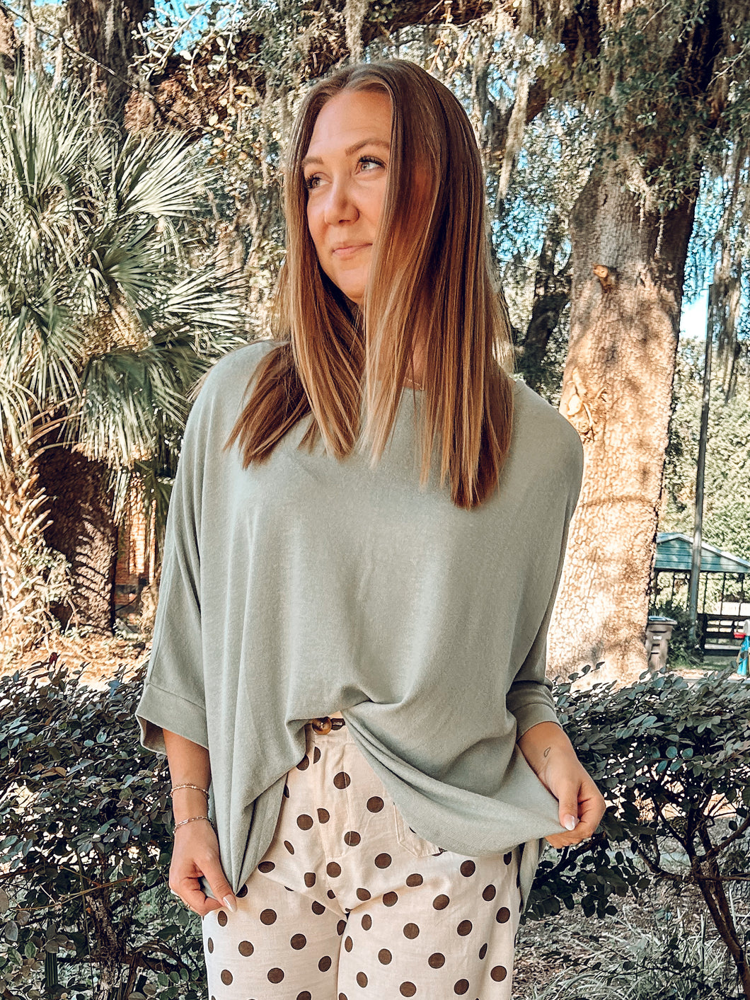 Batwing Oversized Top | Sage