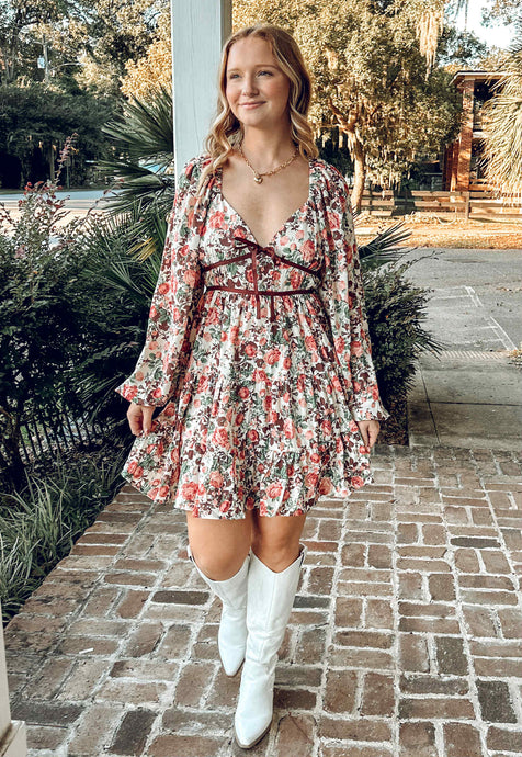 Tea Fall Floral Dress | Cream