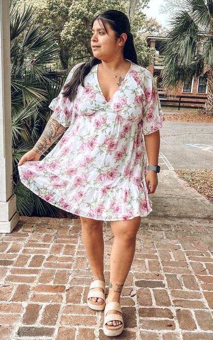 Britt Ruffle Floral Dress | White