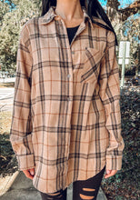 Oversize Plaid Button Top | Tan