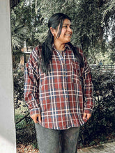 Plaid Button Curvy Down | Burgundy