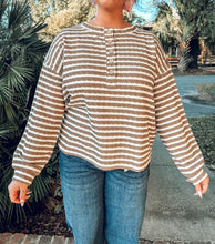 Striped Textured Henley Top | Taupe