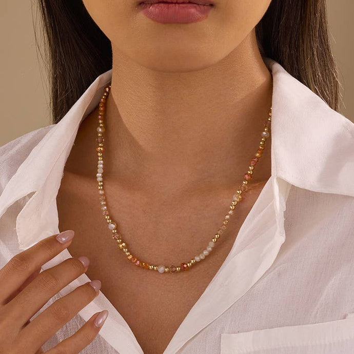 Glass Bead & Gold Beaded Necklace
