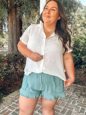 Washed Curvy Shorts | Teal