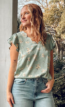 Floral Scallop Satin Top | Dusty Mint