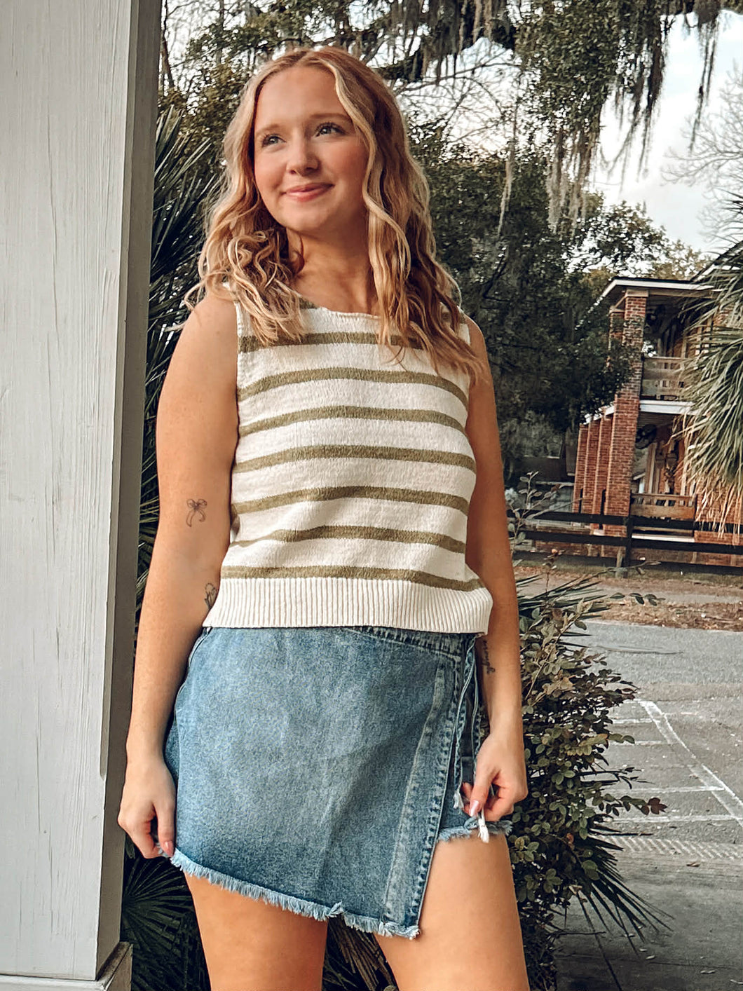 Striped Knit Sweater | Olive
